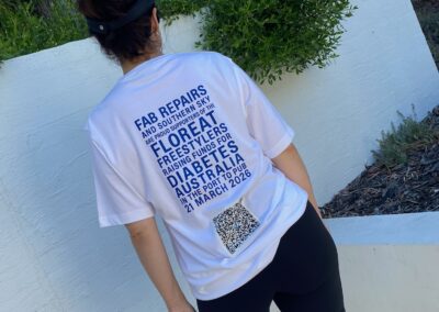 Back of Southern Sky sponsored tee for Floreat Freestylers Port to Pub swim, Diabetes Australia fundraiser, 21 March 2026